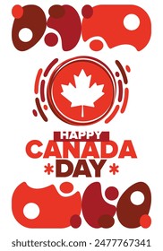 Happy Canada Day. National holiday, celebrated annual in July 1. Canadian flag. Maple leaf. Patriotic symbol and elements. Poster, card, banner and background. Vector illustration