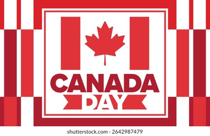 Happy Canada Day. National holiday, celebrated annual in July 1. Canadian flag. Maple leaf. Patriotic symbol and elements. Poster, card, banner and background. Vector illustration