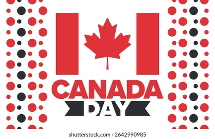 Happy Canada Day. National holiday, celebrated annual in July 1. Canadian flag. Maple leaf. Patriotic symbol and elements. Poster, card, banner and background. Vector illustration