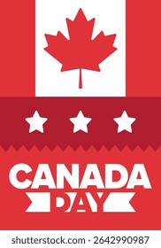 Happy Canada Day. National holiday, celebrated annual in July 1. Canadian flag. Maple leaf. Patriotic symbol and elements. Poster, card, banner and background. Vector illustration