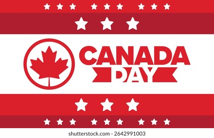Happy Canada Day. National holiday, celebrated annual in July 1. Canadian flag. Maple leaf. Patriotic symbol and elements. Poster, card, banner and background. Vector illustration