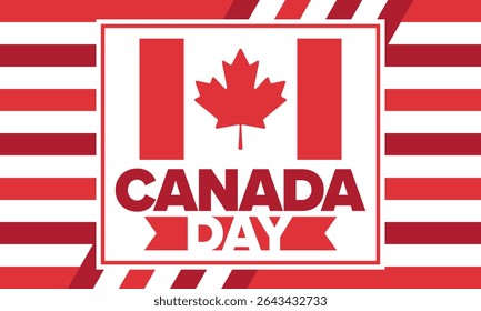 Happy Canada Day. National holiday, celebrated annual in July 1. Canadian flag. Maple leaf. Patriotic symbol and elements. Poster, card, banner and background. Vector illustration