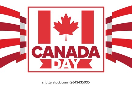 Happy Canada Day. National holiday, celebrated annual in July 1. Canadian flag. Maple leaf. Patriotic symbol and elements. Poster, card, banner and background. Vector illustration