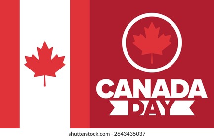 Happy Canada Day. National holiday, celebrated annual in July 1. Canadian flag. Maple leaf. Patriotic symbol and elements. Poster, card, banner and background. Vector illustration