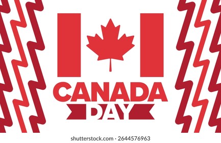 Happy Canada Day. National holiday, celebrated annual in July 1. Canadian flag. Maple leaf. Patriotic symbol and elements. Poster, card, banner and background. Vector illustration