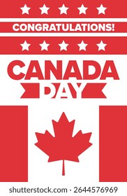Happy Canada Day. National holiday, celebrated annual in July 1. Canadian flag. Maple leaf. Patriotic symbol and elements. Poster, card, banner and background. Vector illustration