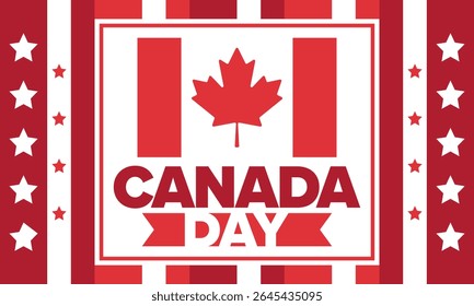 Happy Canada Day. National holiday, celebrated annual in July 1. Canadian flag. Maple leaf. Patriotic symbol and elements. Poster, card, banner and background. Vector illustration