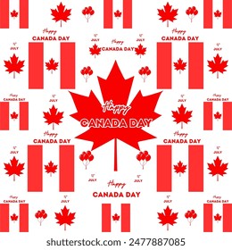 Happy Canada Day Pattern with Maple Leaf, Balloons, and Canadian Flags for July 1st Celebration