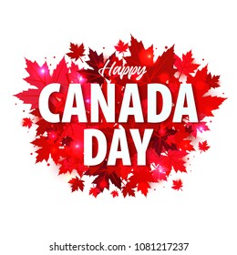 Happy Canada Day poster. 1st july. Illustration greeting card with Canada Maple leaves on white background