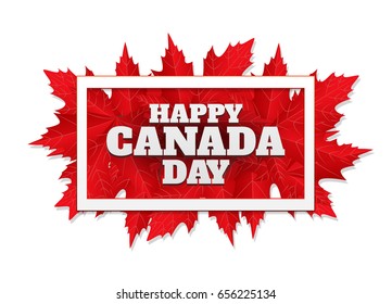 Happy Canada Day poster. 1st july. Vector illustration greeting card with frame. Canada Maple leaves on white background