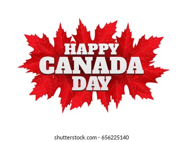 Happy Canada Day poster. 1st july. Vector illustration greeting card. Canada Maple leaves on white background