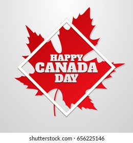 Happy Canada Day poster. 1st july. Vector illustration greeting card with frame. Canada Maple leaf on grey background