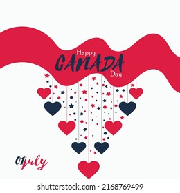 Happy Canada day poster or banner template gift box on background. Greetings and presents for Canada day in flat lay styling. Promotion and shopping template for love Canada day