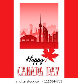 Happy Canada Day poster. Canadian flag vector illustration greeting card. Canada Red Maple leaf on white background. 1st july. 