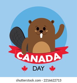 Happy Canada Day Poster Cute Beaver Character Vector