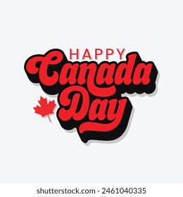 Diseño de póster del día de Canadá feliz con un Vector de hoja de arce. El Día de Canadá es el día nacional que se celebra el 1 de julio. Día de la Independencia de Canadá Plantilla, Anuncio, caligrafía, diseño de pegatinas.