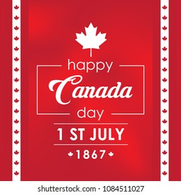 Happy Canada Day poster, greeting card. 1st of July red background. Vector Illustration