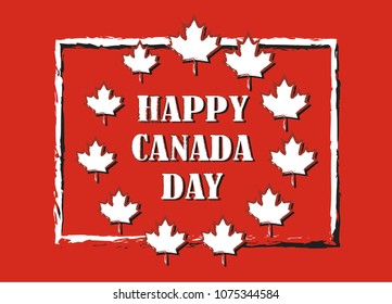 Happy Canada Day  poster with maple leaf