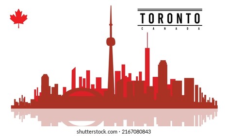 Happy Canada Day poster. Canada Maple leaves on white background.  1st of July celebration background .Toronto (Canada) city skyline vector background. Flat trendy illustration.