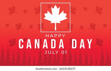 Happy Canada Day poster with a maple leaf symbolizing patriotism and celebration. Suitable for Canadian holiday events and national pride promotions.
