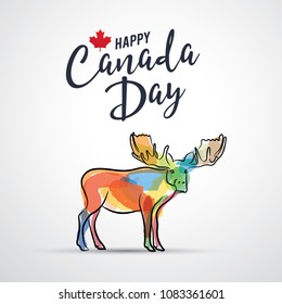 Happy canada day poster template with hand drawn illustration of