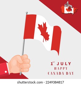 Happy Canada day poster template hand holding flat map sketch
