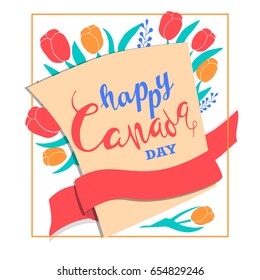 Happy Canada Day poster. Vector illustration greeting card with hand drawn calligraphy lettering.