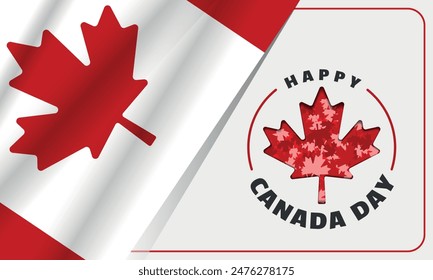 Happy Canada Day poster with wavy canadian flag