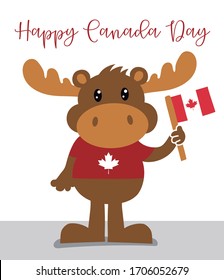 Happy Canada day quote. Moose vector ilustration with canadian flag