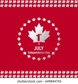 Happy Canada Day! Red Background with Canada Flag Leaves