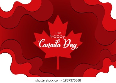 Happy Canada Day mit rotem Ahornblatt und einem ausgeschnittenen Papiereffekt-Hintergrund. Kostenloser Vektorgrafik