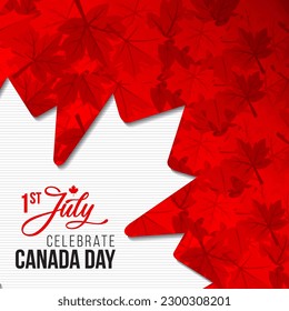 Happy Canada Day with red maple leaf background in square size