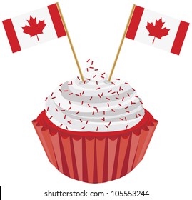 Happy Canada Day Red and White Cupcake with Canadian Flags Illustration