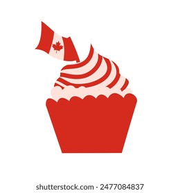 Happy Canada Day Red and White Cupcake with Canadian Flags Illustration