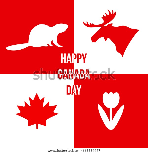 Happy Canada Day Silhouettes Canadian Symbols Stock Vector Royalty Free 665384497