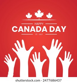 happy Canada day, simple typography with maple leaf, hands illustration, eps file.