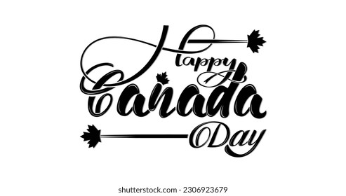 Happy Canada Day text. Modern calligraphy inscription hand lettering typography in black color. Vector illustration. Suitable for logos, greeting cards, banner design, and t-shirt printing. 1st July