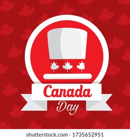 feliz día de la canadá con sombrero superior y decoración diseño de ilustración vectorial