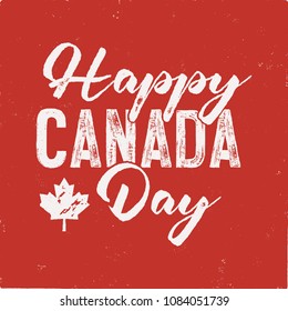 Happy Canada Day T-Shirt for Gift. Distressed Maple Leaf with text. Read and White National Colors. Tee graphics. Stock vector.