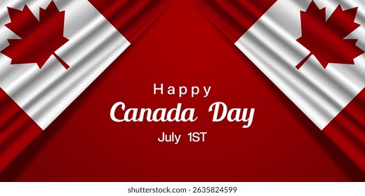 Happy Canada Day. Two Canada flag. Great for posters, banners and social media. Red background.