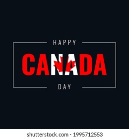 Happy Canada Day Typography with Canadian Flag on Dark Blue Square Banner Background. Design Template Good for Canada Day Social Media Post