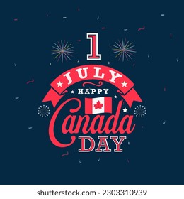 Happy Canada Day typography greetings card. Canada maple leaf, July 1st greeting card vector illustration