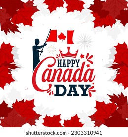 Happy Canada Day typography greetings card. Canada maple leaf, July 1st greeting card vector illustration