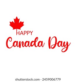 Happy Canada Day typography with red maple leaf vector illustration isolated on white background. Calligraphy lettering