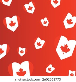 Happy Canada Day, vector background with hearts, red and white colors