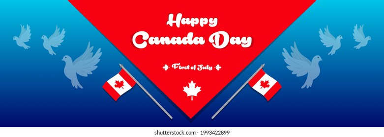Happy Canada Day vector banner design template with Canadian flag and patriotic decorations. 