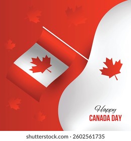 Happy Canada Day, vector banner, red and white colors