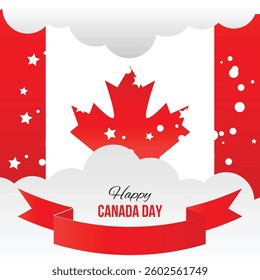 Happy Canada Day, vector banner, red and white colors