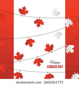 Happy Canada Day, vector banner, red and white colors