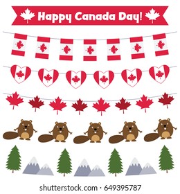 Happy Canada Day vector bunting decoration set